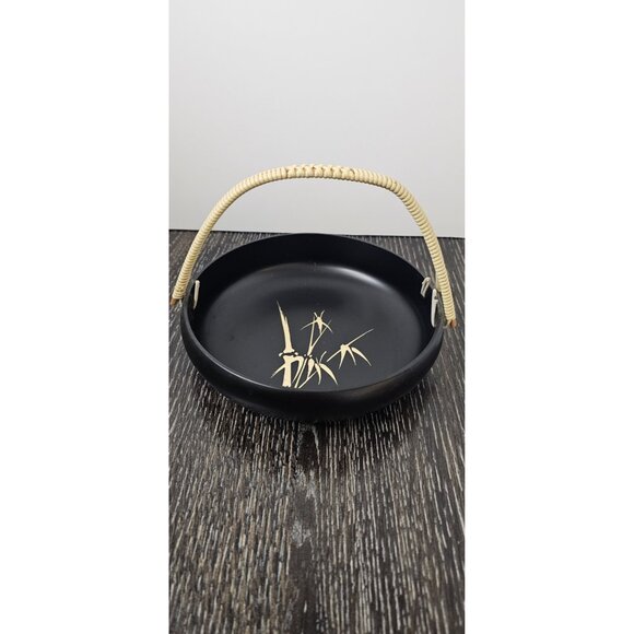 OMC Otagiri Lacquerware Black Gold Bamboo Round 7.5" Japan - Picture 1 of 6